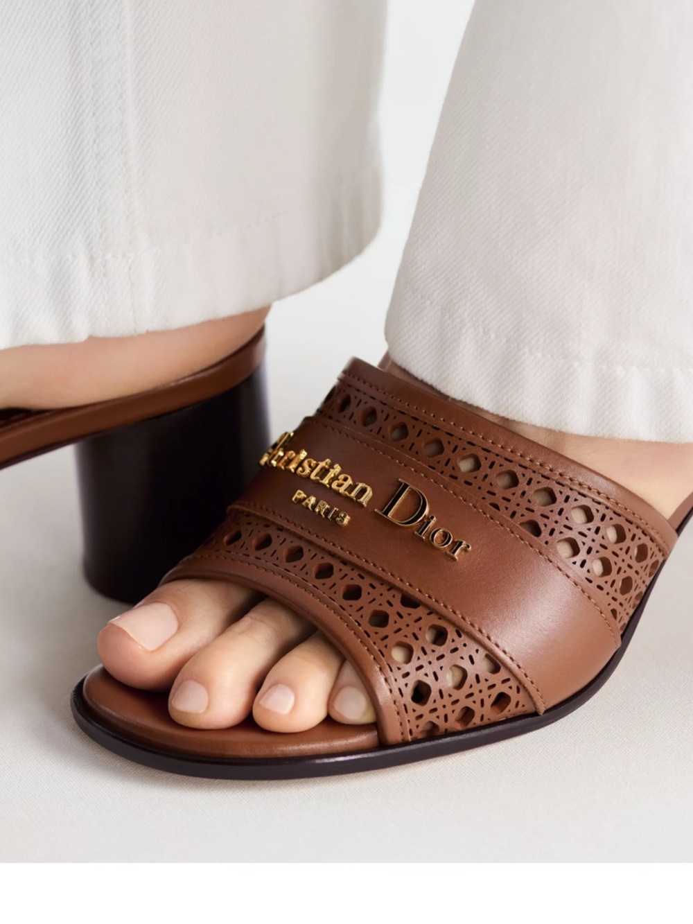 Christian Dior Brown Cannage Leather Block 50 cm Heel Sandals in 41